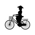 Silhouette design of vietnamese woman ride bicycle