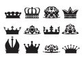 Silhouette of diadems and crowns. Vector monochrome pictures isolate