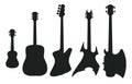 Silhouette of different guitars