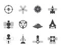 Silhouette different kinds of future spacecraft icons