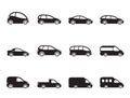 Silhouette different types of cars icons