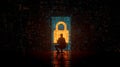Silhouette digital lock cybersecurity data protection hacker computer dark room technology security network Royalty Free Stock Photo