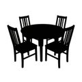 Silhouette of a dining set consisting of a round table and four chairs. The table has a Royalty Free Stock Photo