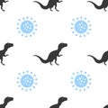 Silhouette Dinosaurs Vector Seamless Pattern with molecule coronavirus. Background Wallpaper Royalty Free Stock Photo