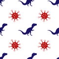 Silhouette Dinosaurs Vector Seamless Pattern with molecule coronavirus. Background Wallpaper Royalty Free Stock Photo