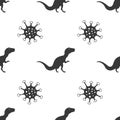 Silhouette Dinosaurs Vector Seamless Pattern with molecule coronavirus. Background Wallpaper Royalty Free Stock Photo