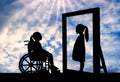 A disabled girl and her healthy reflection in the mirror Royalty Free Stock Photo