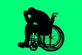 Silhouette of a disabled man in a wheelchair. The concept of disability and illness, depression, fatigue, fear, apathy