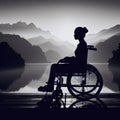 silhouette disabled woman in wheelchair, equal opportunities concept. ai generative Royalty Free Stock Photo