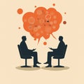 Silhouette discussion with thought bubble showcasing creative exchange and collaboration