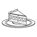 Silhouette dish with piece of cake with cream Royalty Free Stock Photo