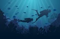 Silhouette of diver, coral reef and underwater Royalty Free Stock Photo