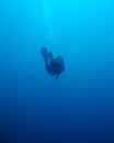 Silhouette of a diver going deep