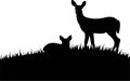 Silhouette doe with fawn