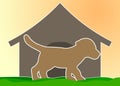 Silhouette of a dog on the background of doghouse