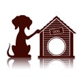 Silhouette of a dog near the doghouse illustration.