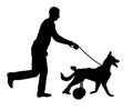 Silhouette Dog in a wheelchair is running with its owner