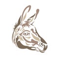 The silhouette of a donkey muzzle is painted in brown in Celtic style. Animal donkey profile logo. Tattoos