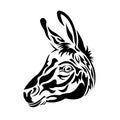 The silhouette of the donkey`s face is painted in black in Celtic style. Logo animal profile donkey. Tattoos