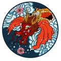 Dragon head and koi carp fish in circle design for tattoo Royalty Free Stock Photo