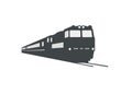 Silhouette of double cabin electric diesel locomotive pulling passenger train in perspective view.. Simple flat illustration.