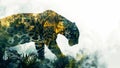 Silhouette Double Exposure Jaguar in the Amazon Rainforest