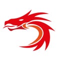 Silhouette of a dragon, painted in red in the form of strokes. Logo of a fairytale animal dragon