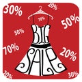 Silhouette of dress from words Big sale,numbers,percent sign