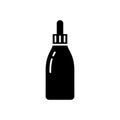 Silhouette Dropper bottle. Outline cosmetic jar for essences icon. Black simple illustration of vial with cap for oil, face serum