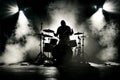 Silhouette of a drummer playing drums on stage in the spotlights. AI generated Royalty Free Stock Photo