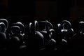 Silhouette Dumbbell for weight training in gym. Black kettlebells. 24kg. Weightlifting.