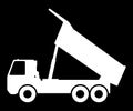 Silhouette of a dump truck on a black background.