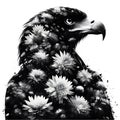 A silhouette of a eagle with double exposure of flowers in silhoutte. Royalty Free Stock Photo