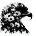 A silhouette of a eagle with double exposure of flowers in silhoutte. Royalty Free Stock Photo
