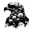 A silhouette of a eagle with double exposure of flowers in silhoutte. Royalty Free Stock Photo