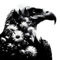 A silhouette of a eagle with double exposure of flowers in silhoutte. Royalty Free Stock Photo