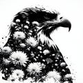 A silhouette of a eagle with double exposure of flowers in silhoutte. Royalty Free Stock Photo