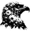 A silhouette of a eagle with double exposure of flowers in silhoutte. Royalty Free Stock Photo
