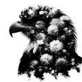 A silhouette of a eagle with double exposure of flowers in silhoutte. Royalty Free Stock Photo