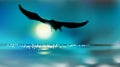 Silhouette of an eagle, flying over the water by moonlight, art background. Full moon over surface reservoir. Twilight dark night Royalty Free Stock Photo