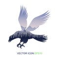 Silhouette of an eagle. Logo. Images of wildlife and an eagle. Vector illustration.