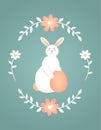 Silhouette of an easter bunny on blue green background