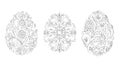Silhouette of an Easter egg with a pattern, black and white sketch. Vector illustration. floral patterns, set, isolated on white Royalty Free Stock Photo