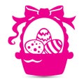 Silhouette of easter pink basket with ribbon filled with easter Royalty Free Stock Photo