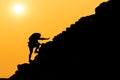 Silhouette of Efforts of mountain climbers, Determination Success of business and his own refuge concept, Self-help