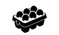 Silhouette of egg carton with eggs. Black and white egg box graphic illustration. Icon, sign, pictogram. Concept of food Royalty Free Stock Photo