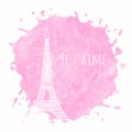 Silhouette of the Eiffel tower on the background of watercolor splashes. Royalty Free Stock Photo