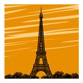 Silhouette of eiffel tower in paris with evening sunset Royalty Free Stock Photo