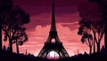 Silhouette of Eiffel Tower, Viewed from a Distance at Dusk, with a Pink and Orange Sky in the Background, Made with Generative AI Royalty Free Stock Photo