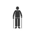 Elderly Man with Walking Sticks, a Simple Icon for Healthcare and Senior Support Royalty Free Stock Photo